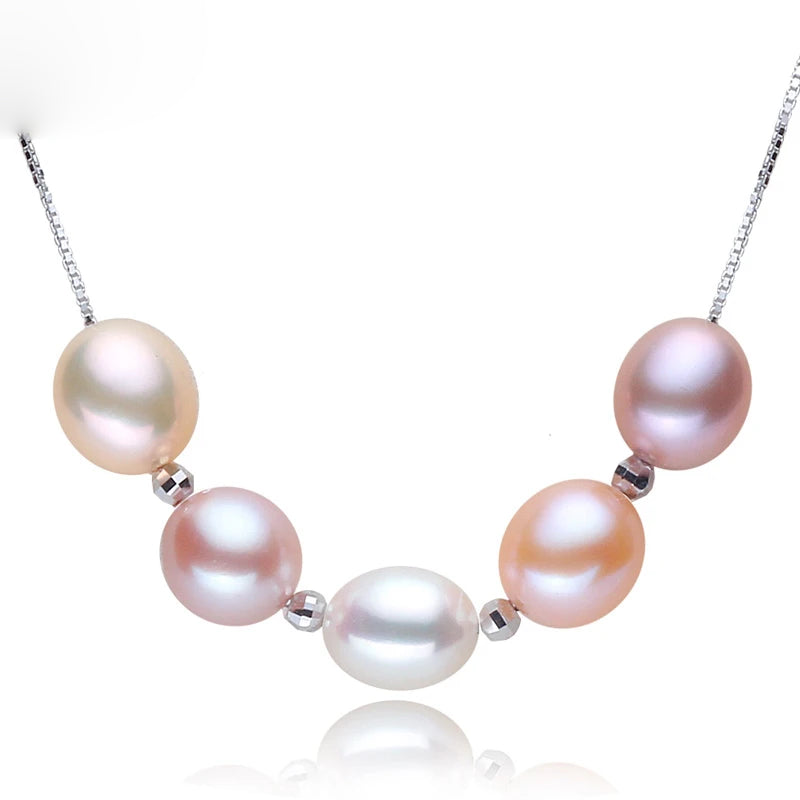 Silver Pearl Pendant Necklace – White & Pink Natural Pearls
