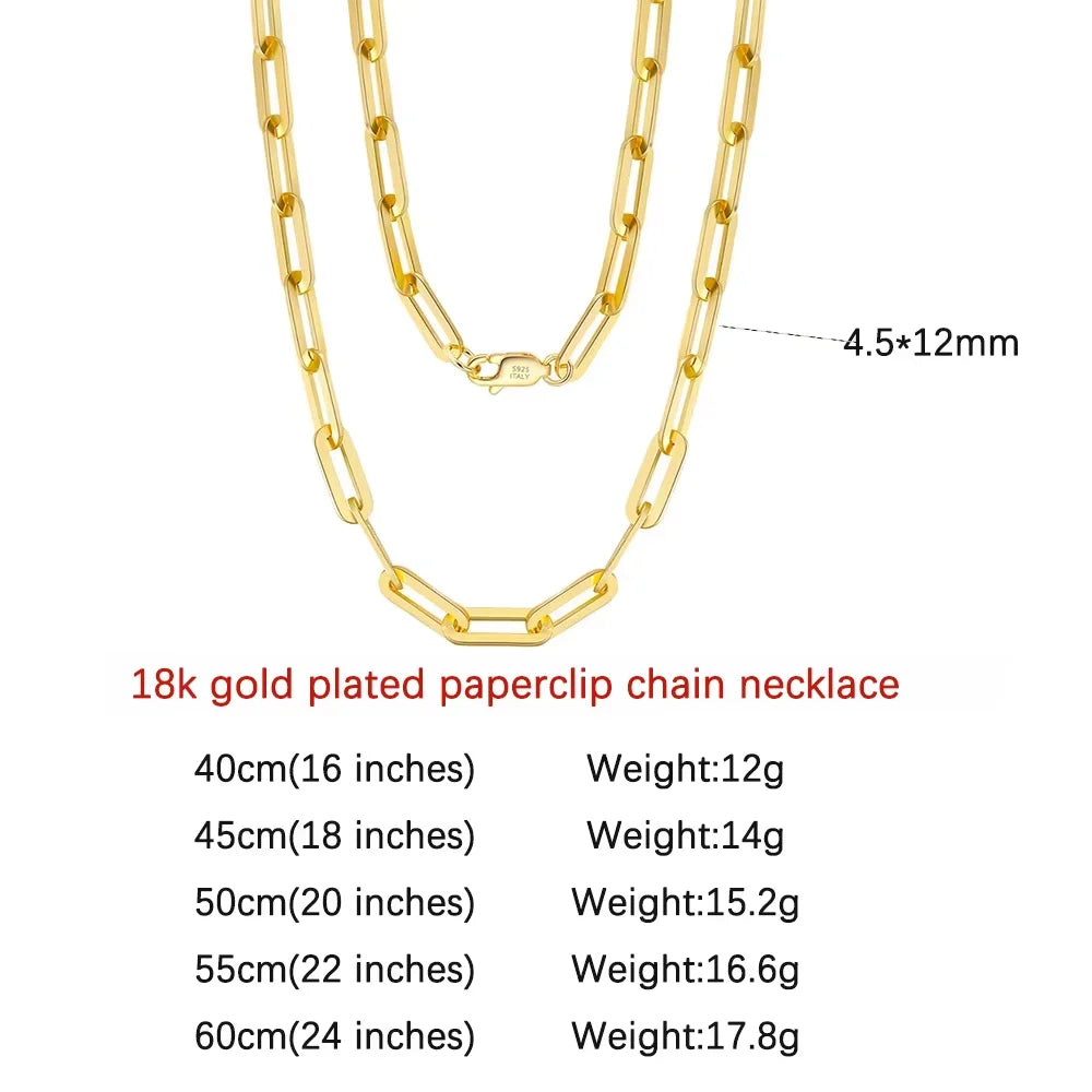Classic Sterling Silver Paperclip Chain Necklace Unisex Jewelry