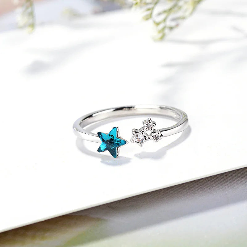 Mermaid Whale Tail Moonstone Stackable Ring – Blue Green Silver