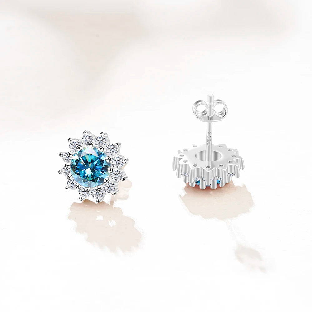 D Color Moissanite Sunflower Stud Earrings for Women in Sterling Silver