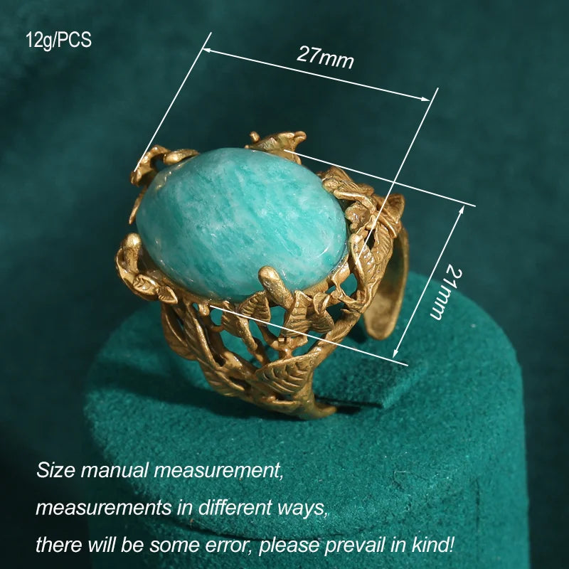 Vintage Nature-Inspired Emerald Bezel Ring in Gold Tone