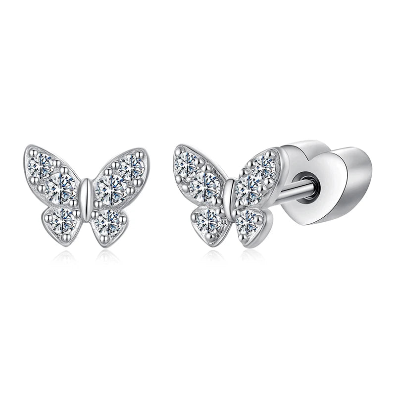 Moissanite Butterfly Clover Ear Studs, 925 Silver, Wedding Party Gift
