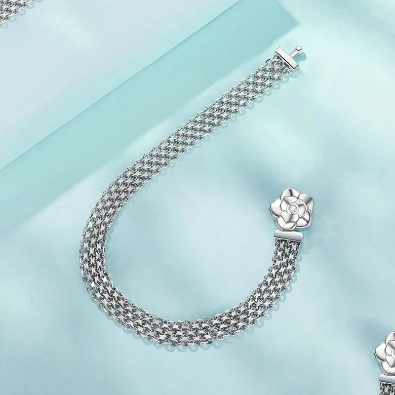 Luxury Sterling Silver Rose Zircon Bracelet with Platinum Plating