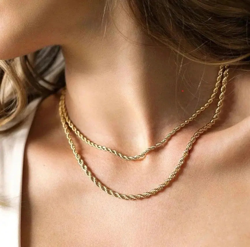 Gold Twisted Rope Chain Necklace – Men & Women Stainless Steel