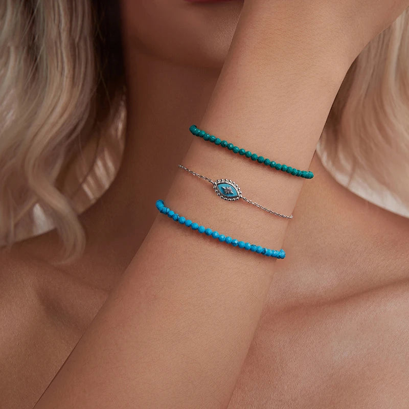 Dainty Sterling Silver Turquoise Bracelet – Adjustable Birthstone Jewelry