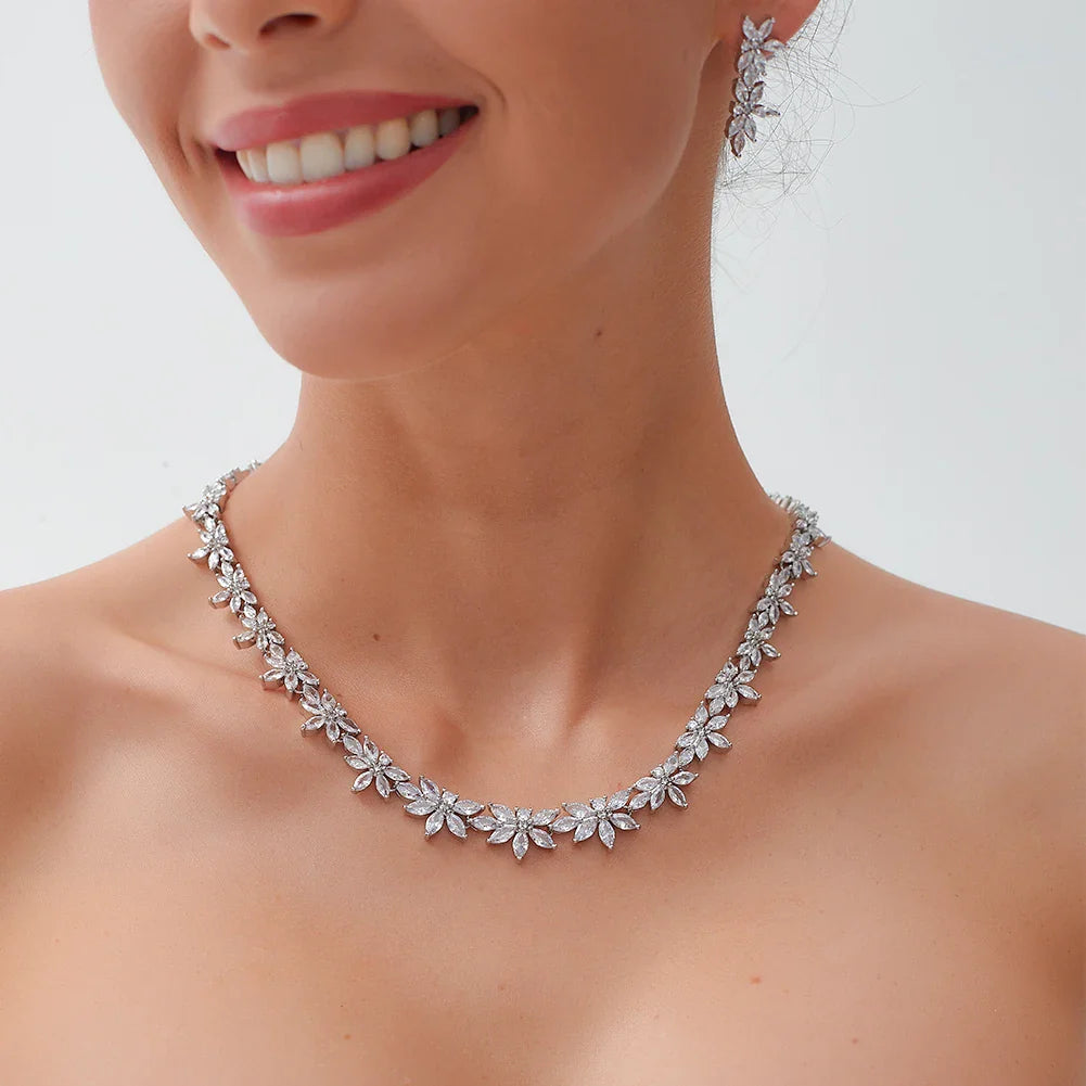 High-Quality 2PCS Crystal Necklace Set Bridal Jewelry for Women Wedding Party