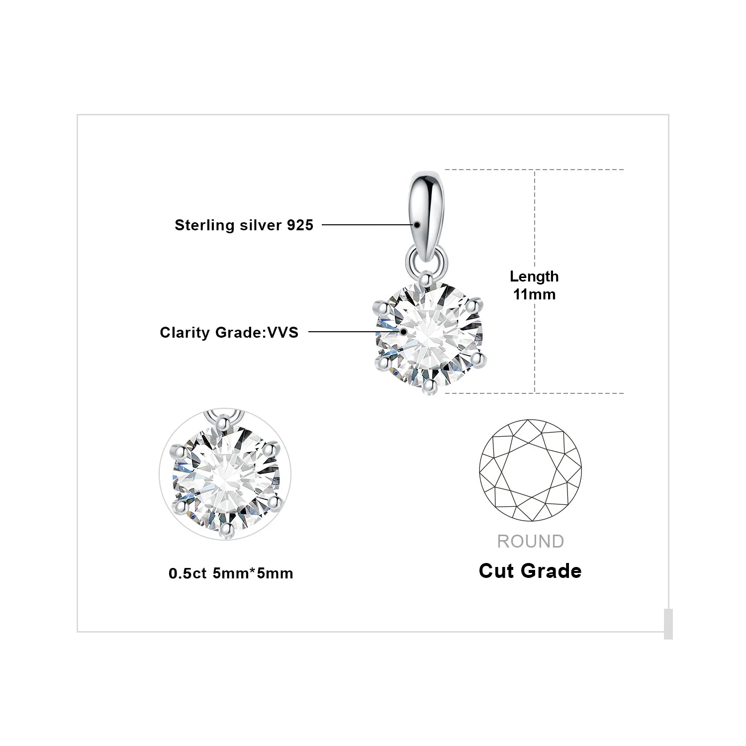 JewelryPalace 1-3ct D Moissanite Round Pendant, 925 Silver