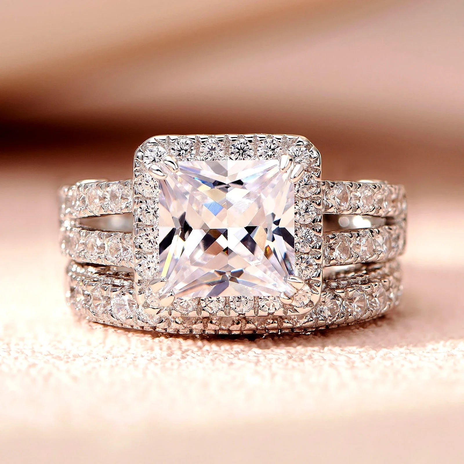 Luxury Moissanite Engagement & Wedding Ring Set – Vintage Sterling Silver
