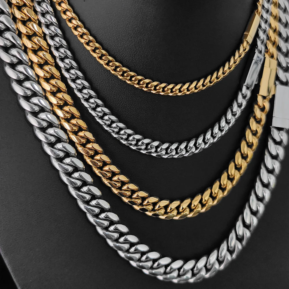 Men’s Hip Hop Cuban Link Chain Necklace, Stainless Steel, Free Laser Name