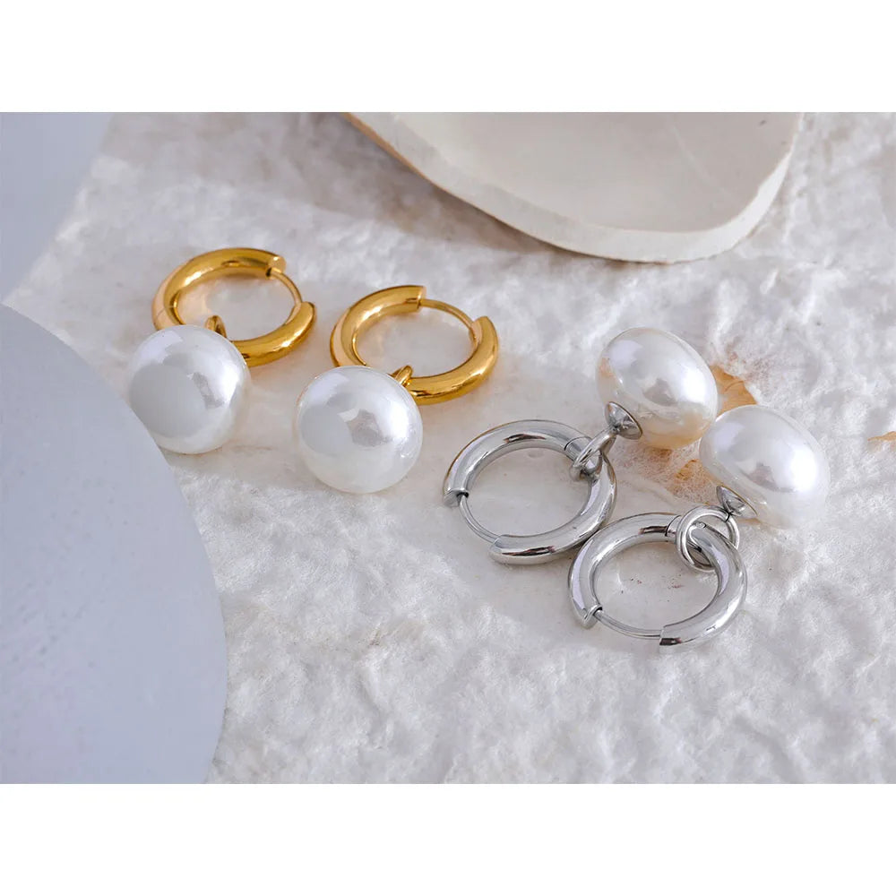 Gold Hoop Earrings with Pearls – Korean Fashion Jewelry