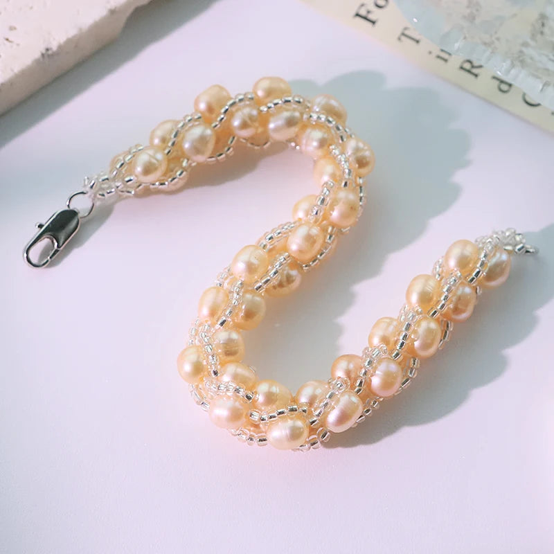 Elegant Triple Strand Pink Freshwater Pearl Bracelet