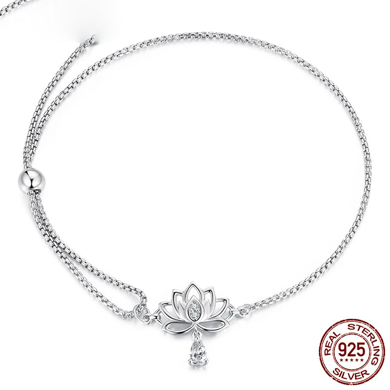 Sterling Silver Lotus Flower Adjustable Bracelet – Spiritual Yoga Jewelry