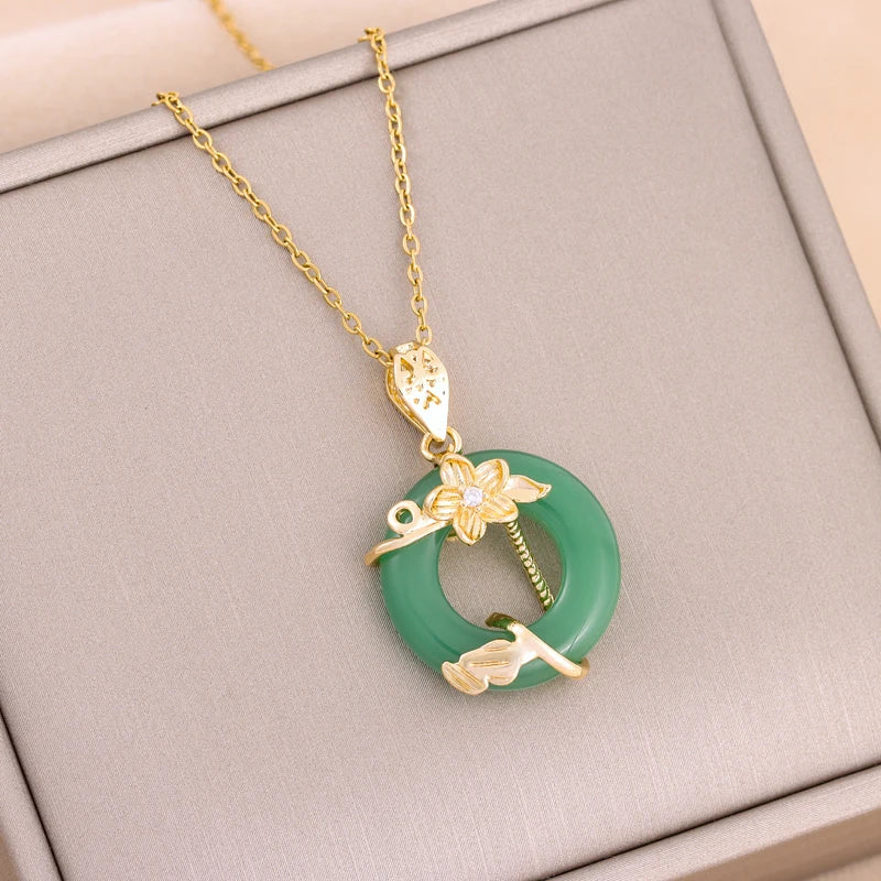 Trendy Green Zircon Pendant Necklace for Women