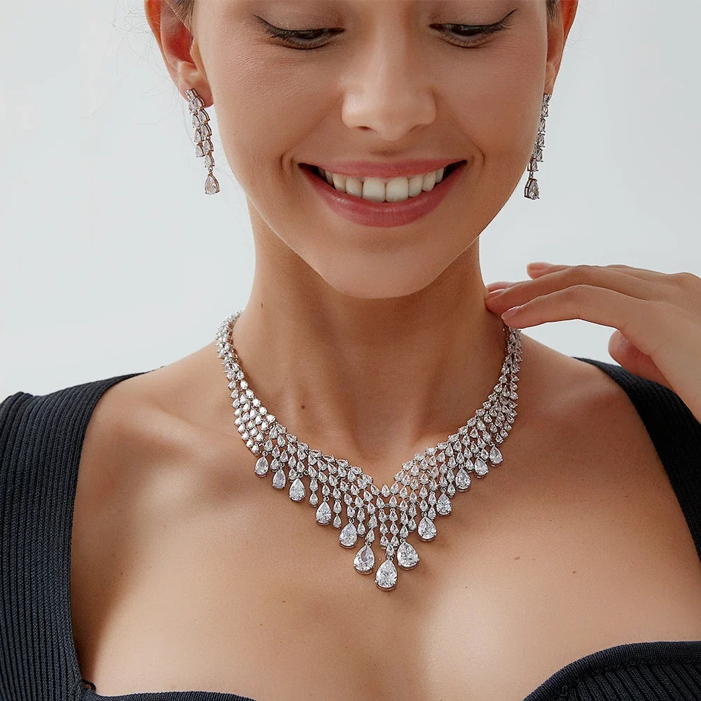 Shiny AAA Cubic Zirconia Bridal Necklace Set 2pcs for Wedding Party
