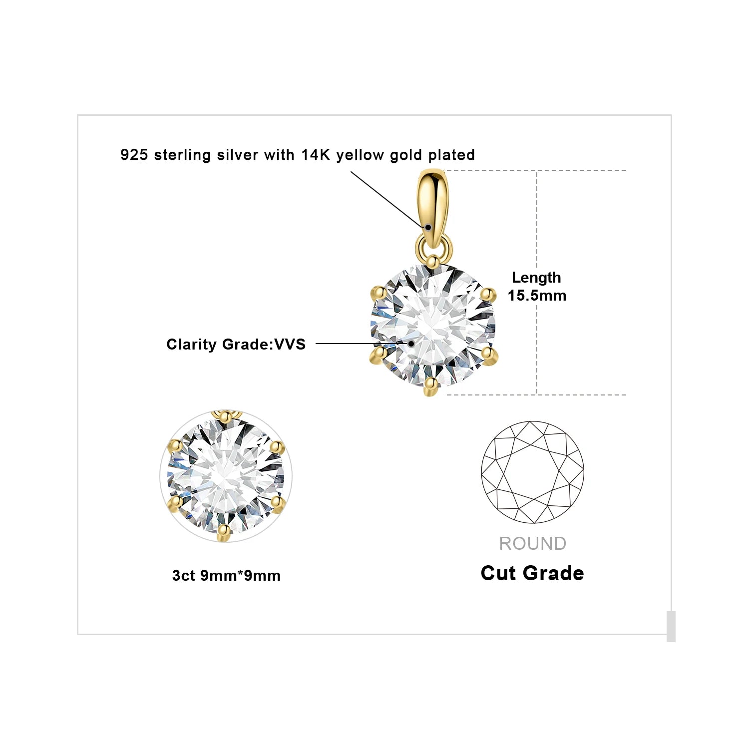 JewelryPalace 1-3ct D Moissanite Round Pendant, 925 Silver