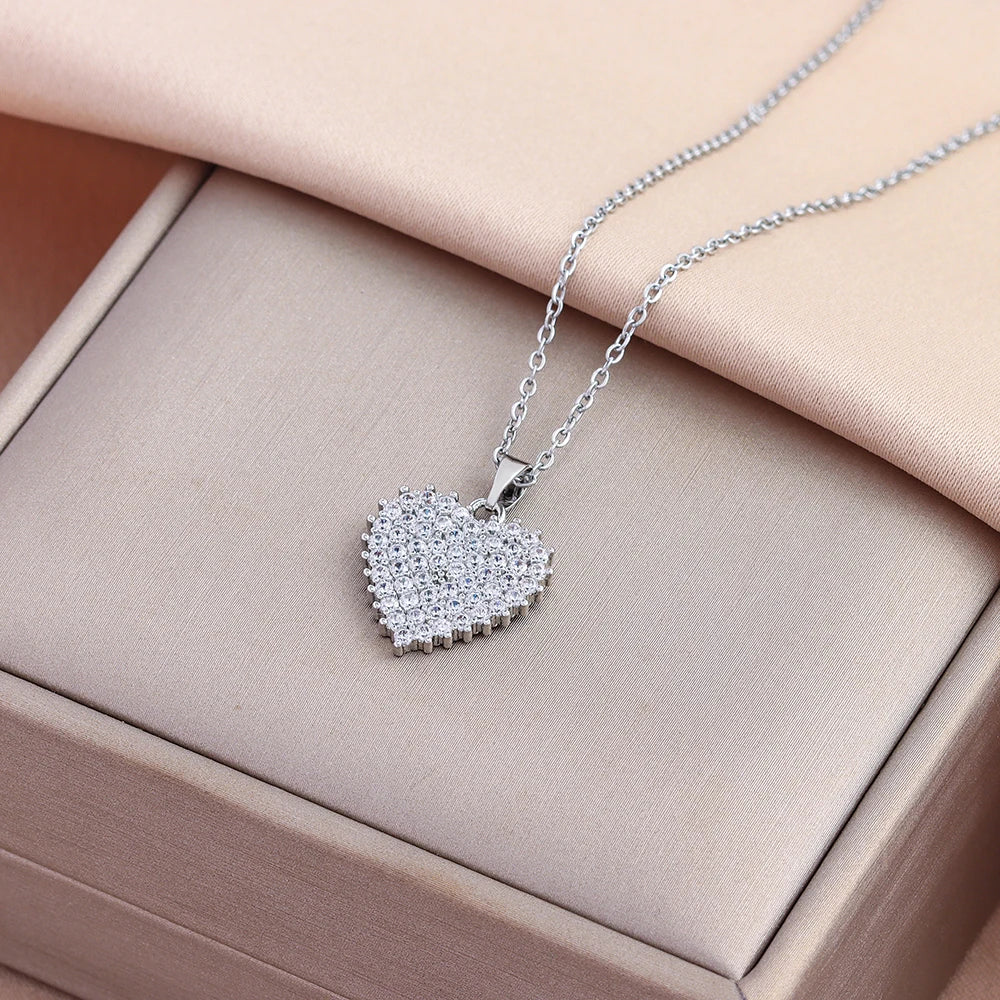 Luxury Zircon Crystal Pendant Necklace – Korean Fashion for Women