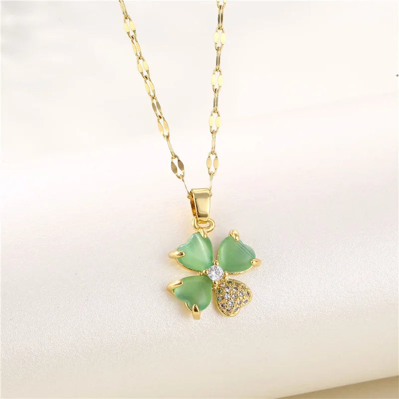 Trendy Green Zircon Pendant Necklace for Women