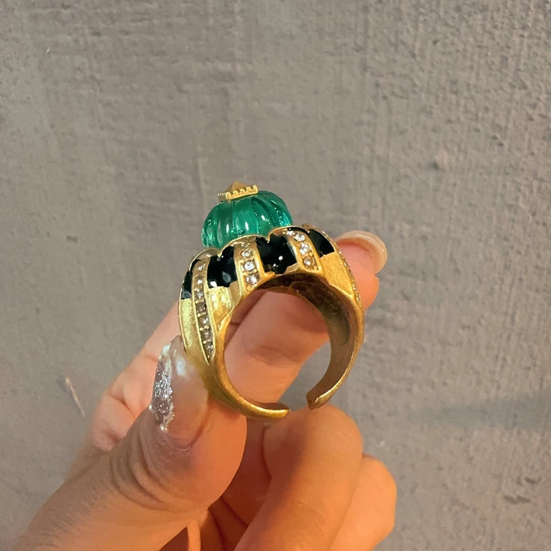 Pumpkin Blue Crystal Open Ring – Vintage Halloween Jewelry