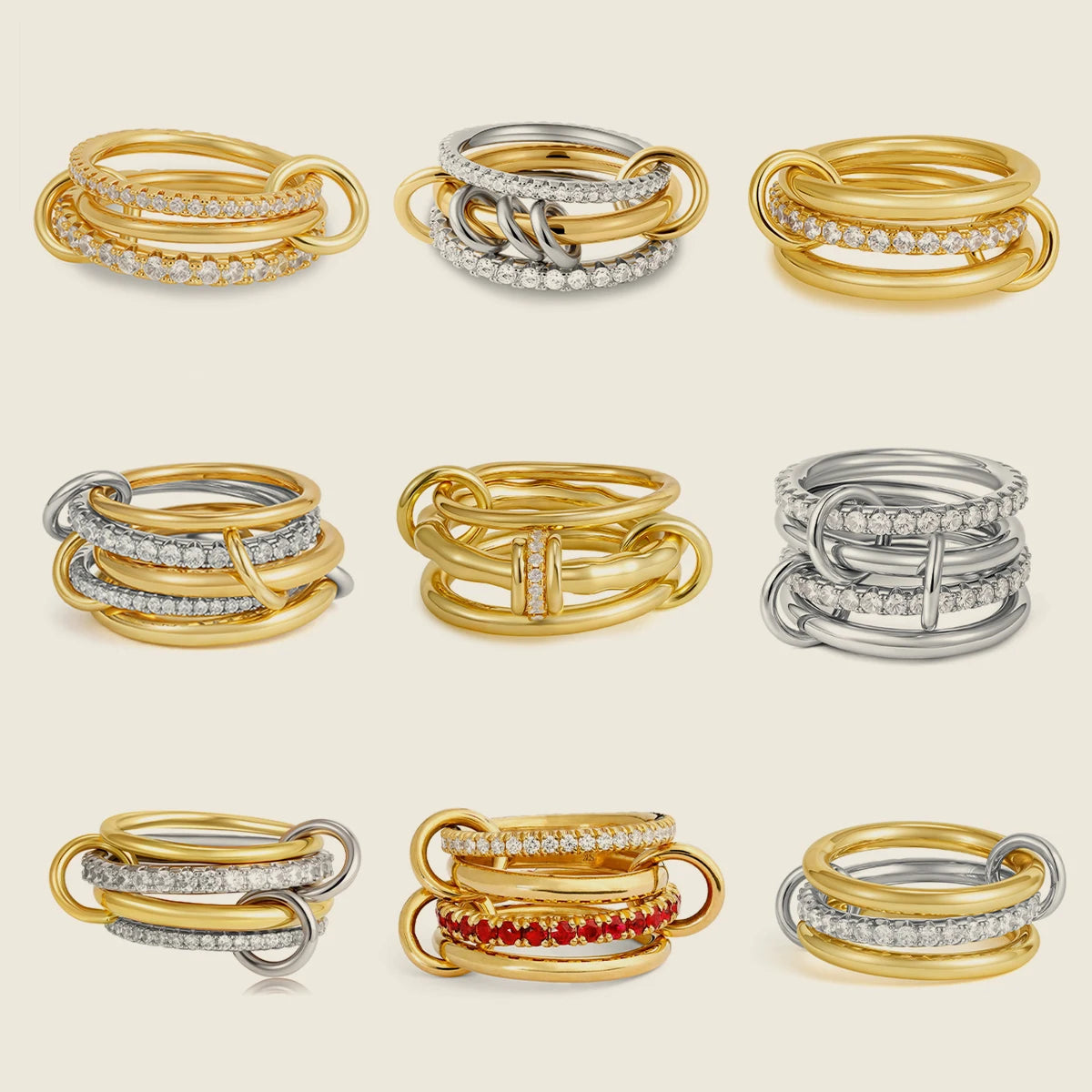 Luxury Gold Plated Cubic Zirconia Stackable Rings Set for Women
