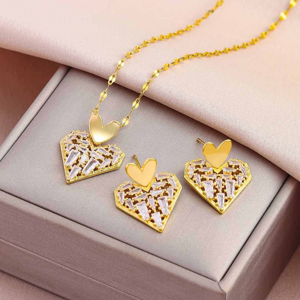 Gold-Plated Necklace & Earrings Set – Women’s Trendy Jewelry