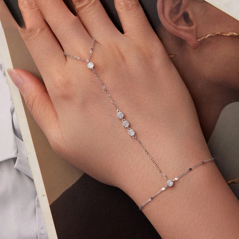 Sterling Silver Tassel Finger Chain Bracelet for Women