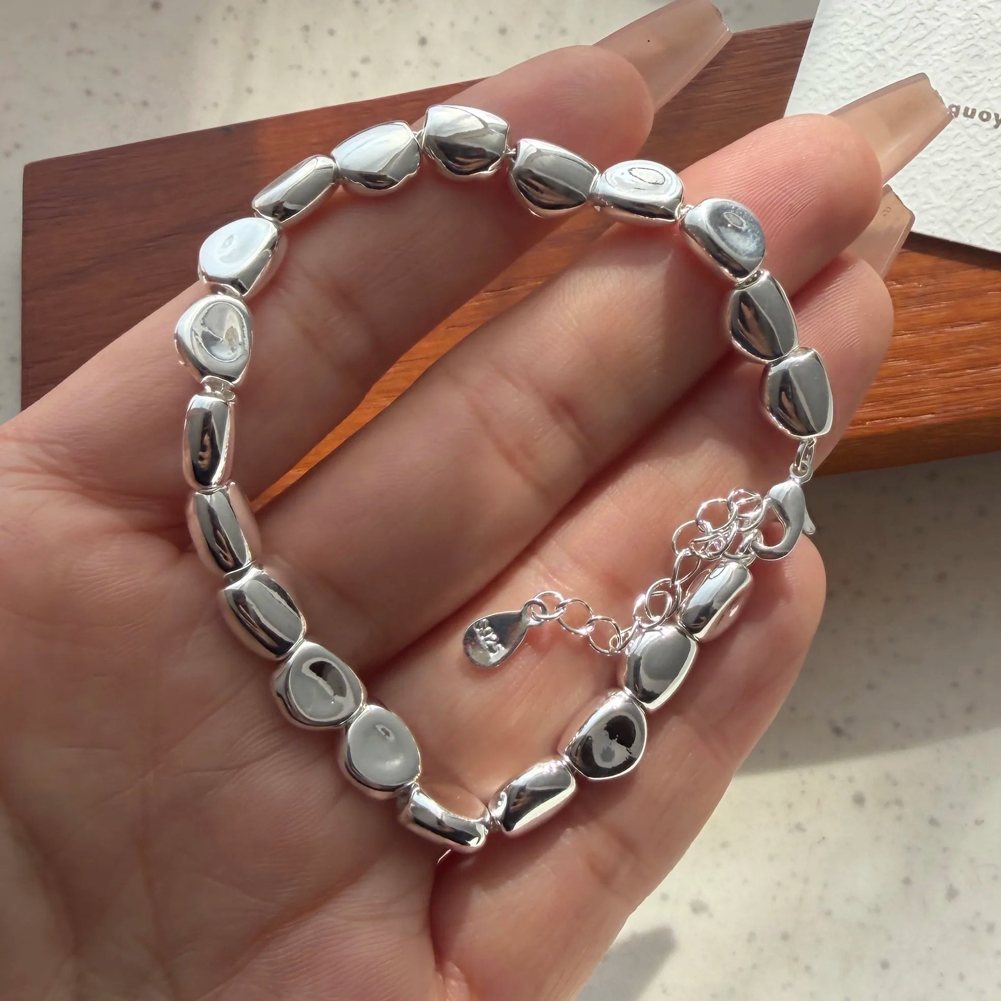 Retro Sterling Silver Geometric Pearl Bracelet