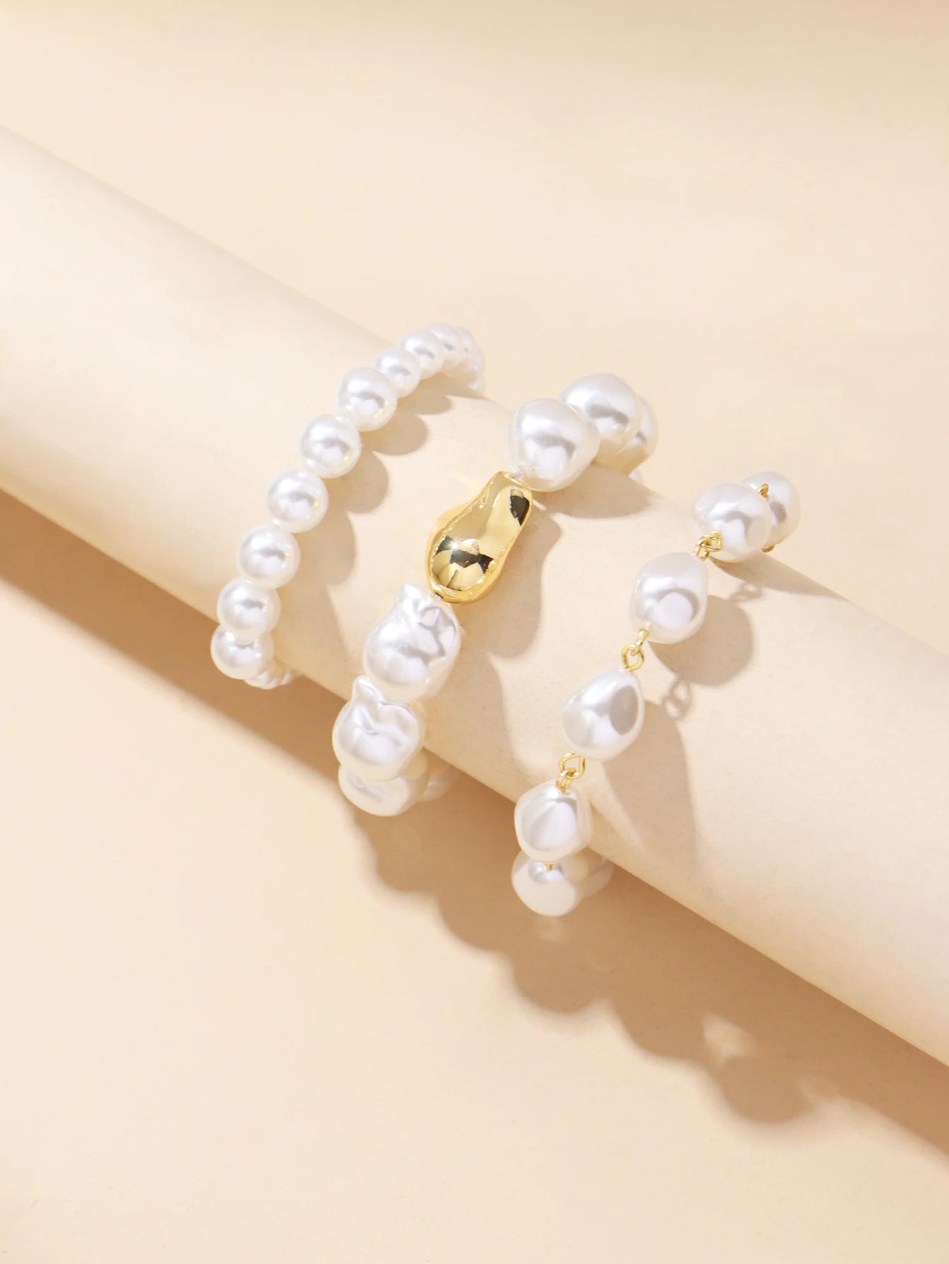 Exquisite luxury imitation pearl bead women's bracelet set banquet jewelry