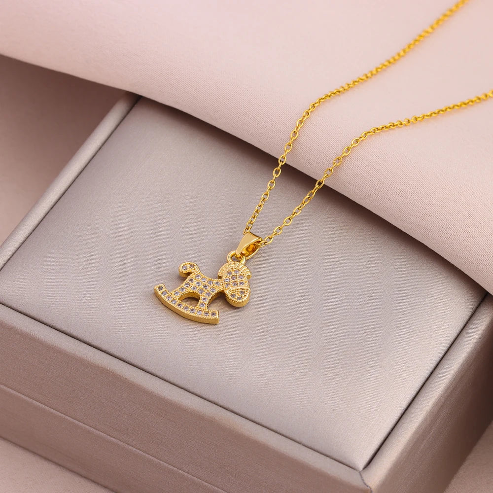 Gold Plated Stainless Steel Necklace for Women – Pendant Clavicle Chain