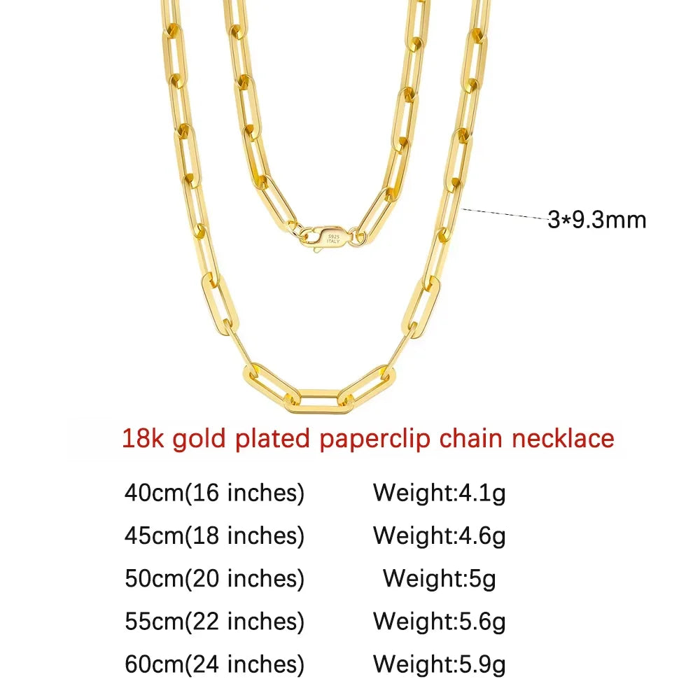 Classic Sterling Silver Paperclip Chain Necklace Unisex Jewelry