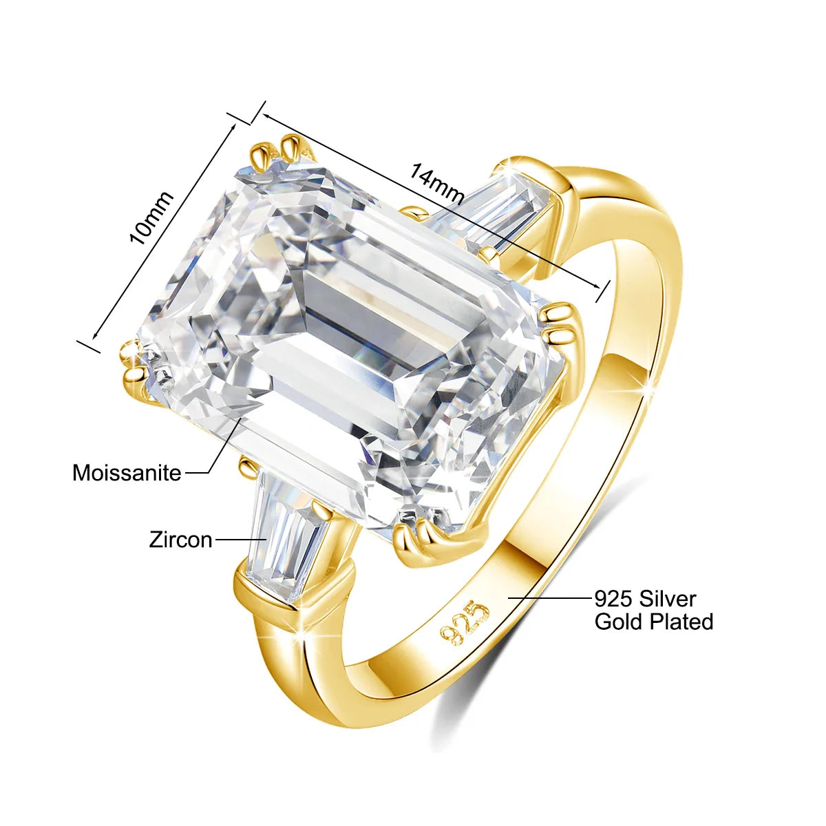 Luxury Emerald Cut Moissanite Engagement & Wedding Ring