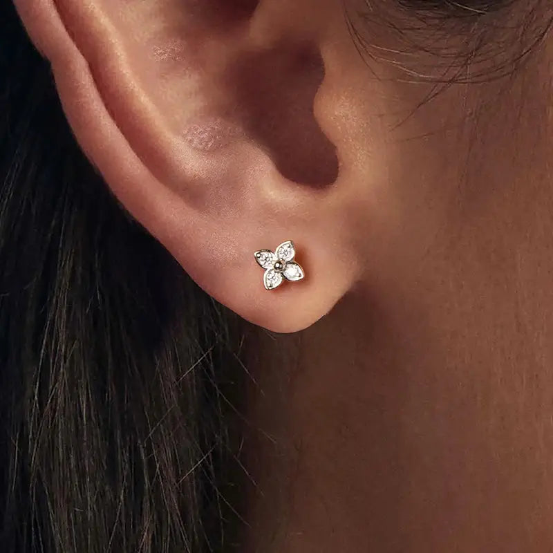 Moissanite Butterfly Clover Ear Studs, 925 Silver, Wedding Party Gift