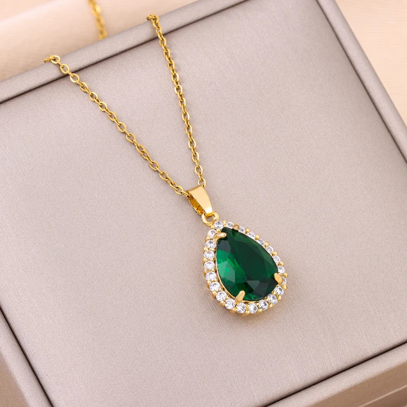 Trendy Green Zircon Pendant Necklace for Women