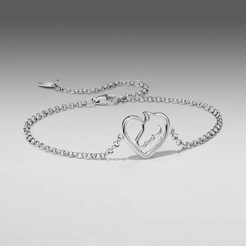 Silver Horse Heart Chain Bracelet for Women – Unique Jewelry Gift