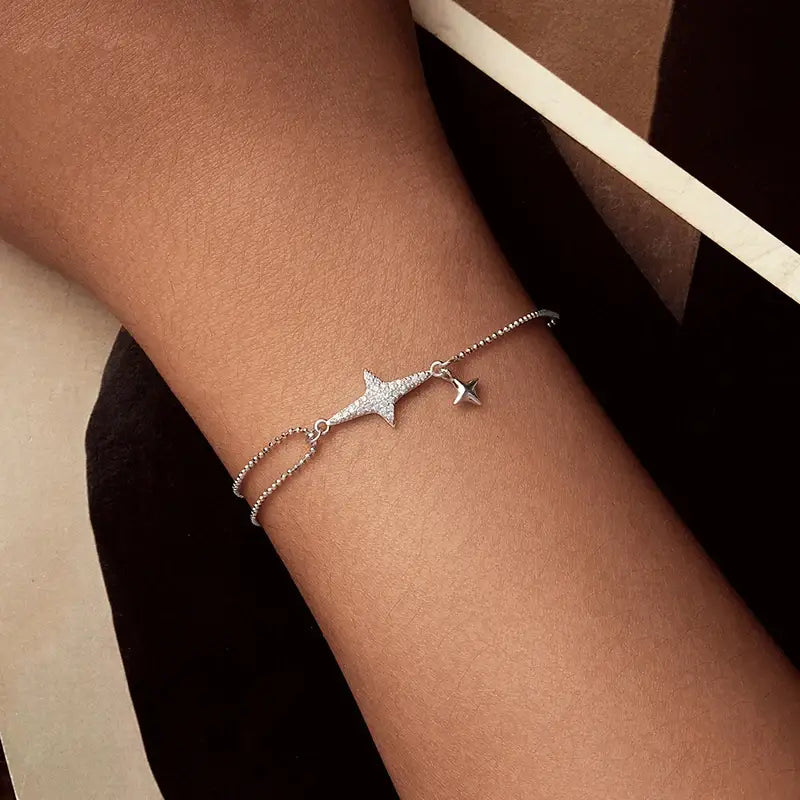 Silver Starlight Adjustable Star Chain Bracelet for Women