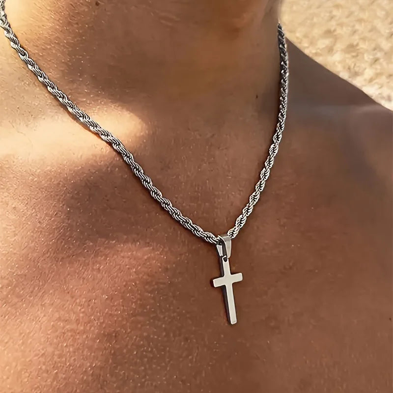 Steel Cross Pendant Necklace – Minimalist Gold Jewelry for Men & Women