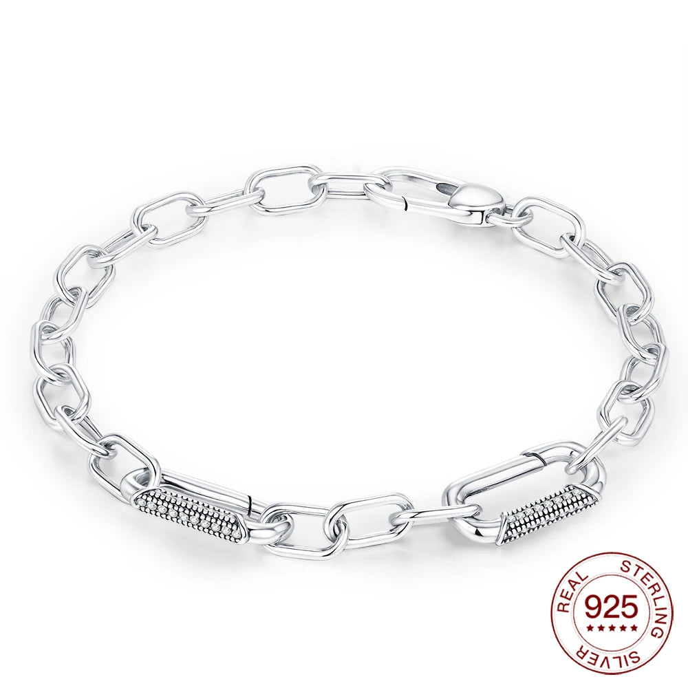 Sterling Silver Beaded Bracelet with Diamond Clasp