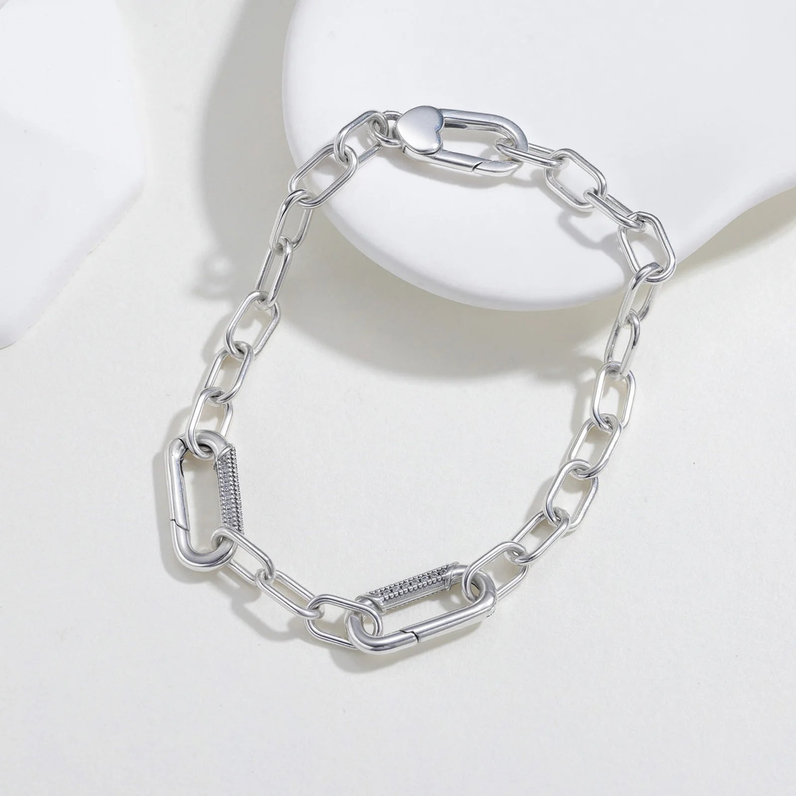 Sterling Silver Beaded Bracelet with Diamond Clasp
