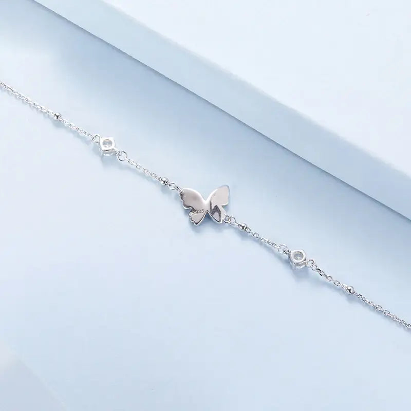 Sterling Silver Blue Butterfly Charm Bracelet for Women and Girls