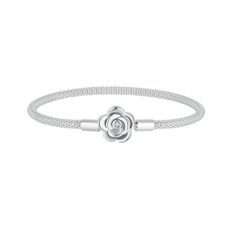 Sterling Silver Classic Rose Buckle Charm Bracelet for Women