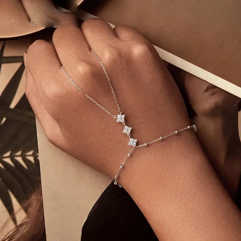 Sterling Silver Hand Chain Bracelet Ring for Women