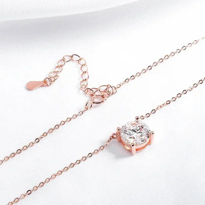 Sterling Silver Moissanite Necklace – 1-5 Ct, D Color, 3 Colors, Certified
