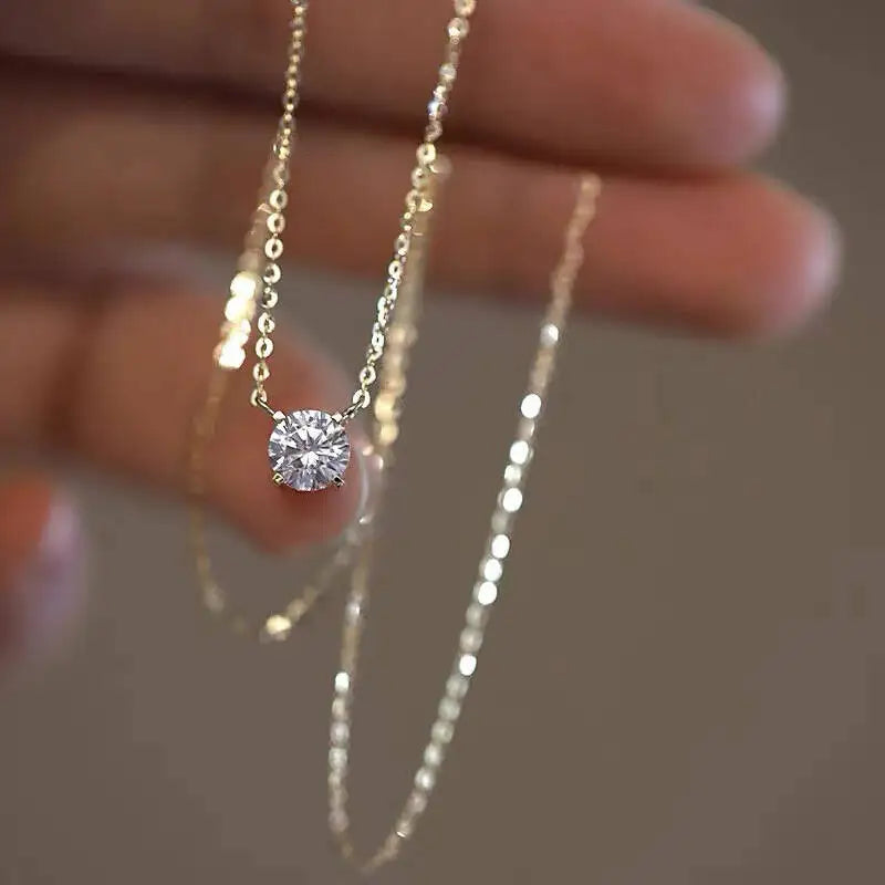 Sterling Silver Moissanite Necklace – 1-5 Ct, D Color, 3 Colors, Certified