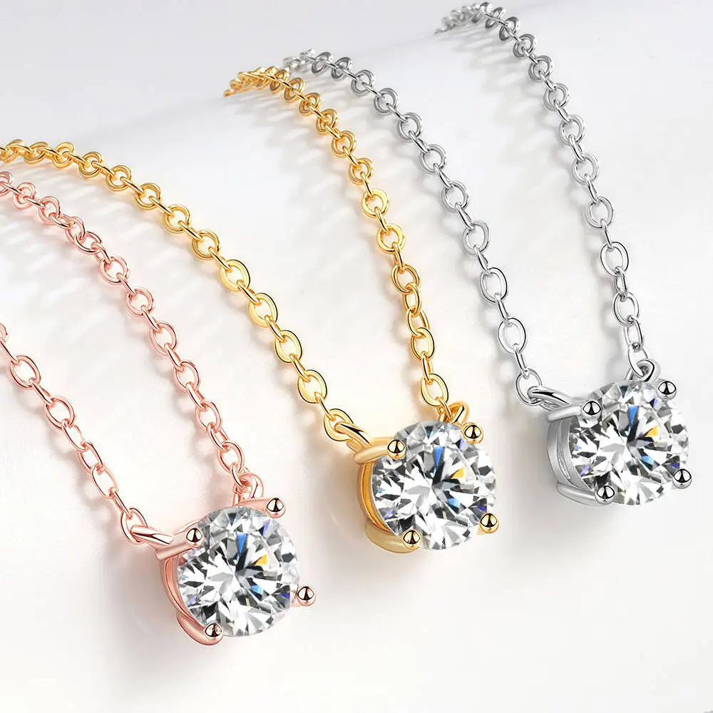 Sterling Silver Moissanite Necklace – 1-5 Ct, D Color, 3 Colors, Certified