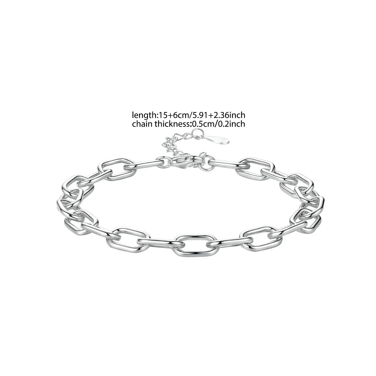 Sterling Silver Paperclip Link Adjustable Bracelet 0.5cm