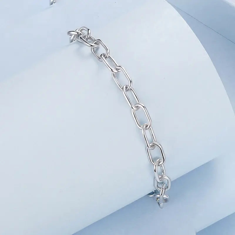 Sterling Silver Paperclip Link Adjustable Bracelet 0.5cm