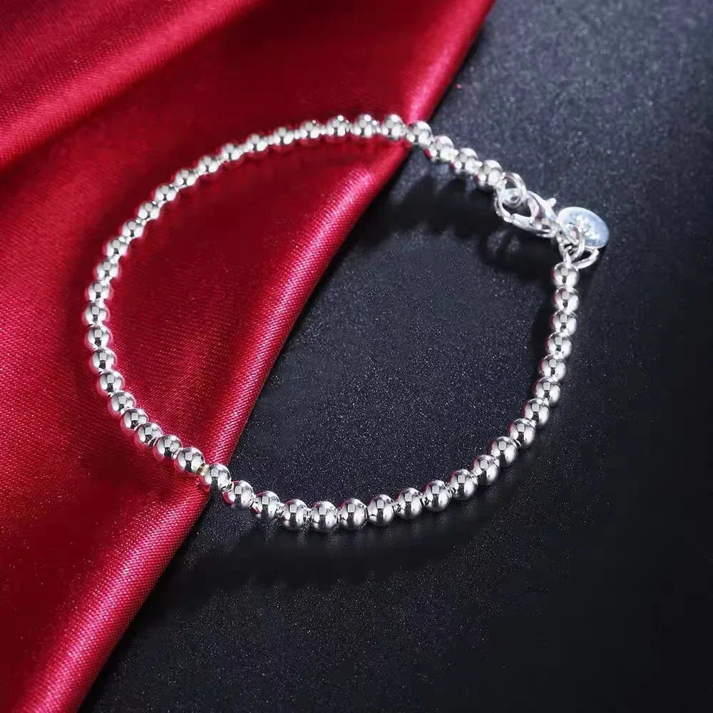 Sterling Silver Plated 4mm Beaded Ball Chain Bracelet – Elegant Jewelry Gift