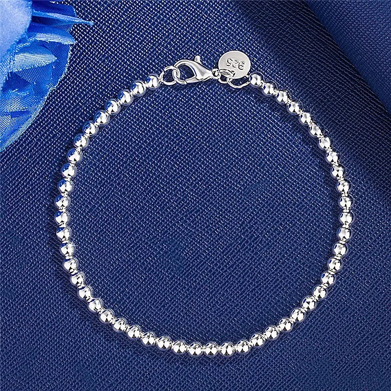 Sterling Silver Plated 4mm Beaded Ball Chain Bracelet – Elegant Jewelry Gift