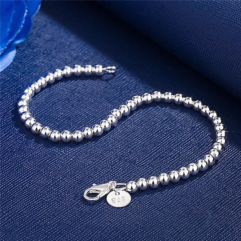 Sterling Silver Plated 4mm Beaded Ball Chain Bracelet – Elegant Jewelry Gift