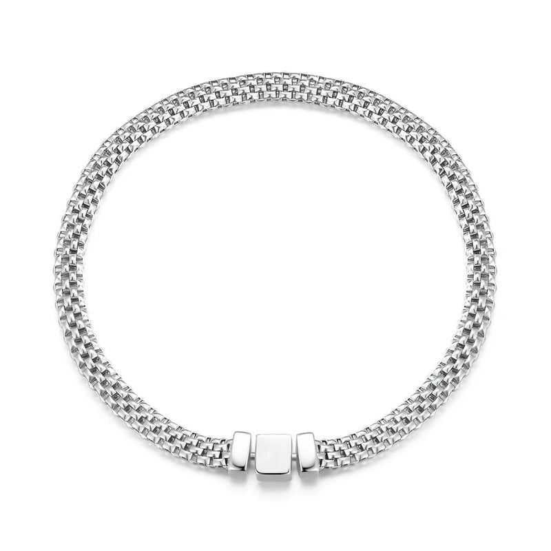 Sterling Silver Retro Braided Bracelet with Square Buckle