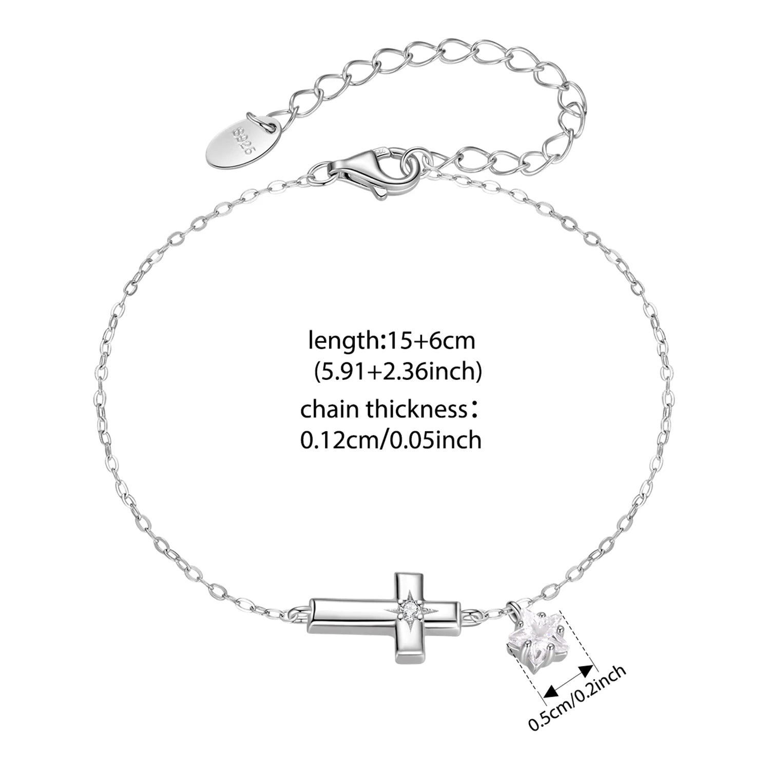 Sterling Silver Starlight Cross Bracelet with Star Zircon Pendant